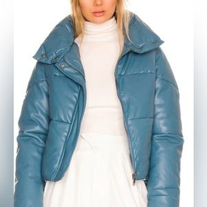 Apparis Jemma leather puffer coat in stone blue